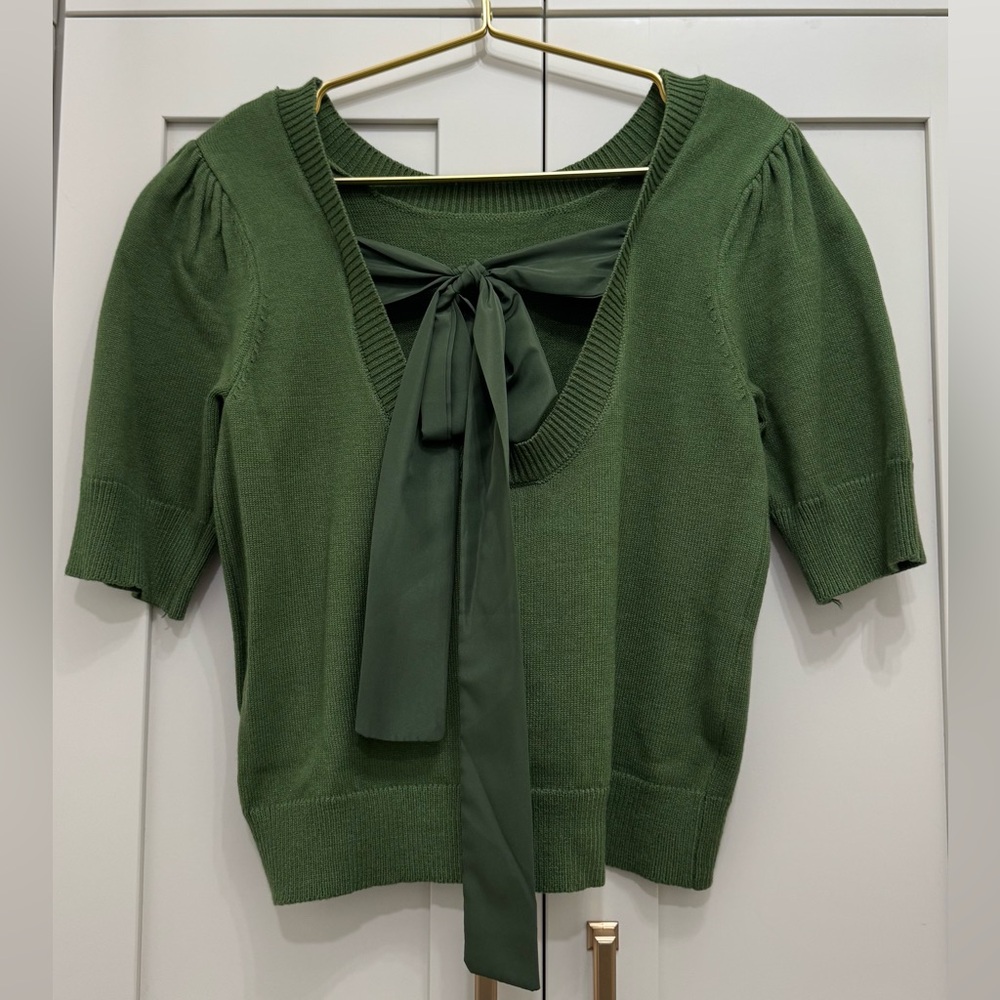 Springrain Elegant Green Bow-Tie Women's Blouse